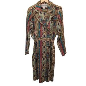 Vintage Pat Argenti Silk Dress Long Sleeve 80s Padded Shoulders Dead Stock NEW
